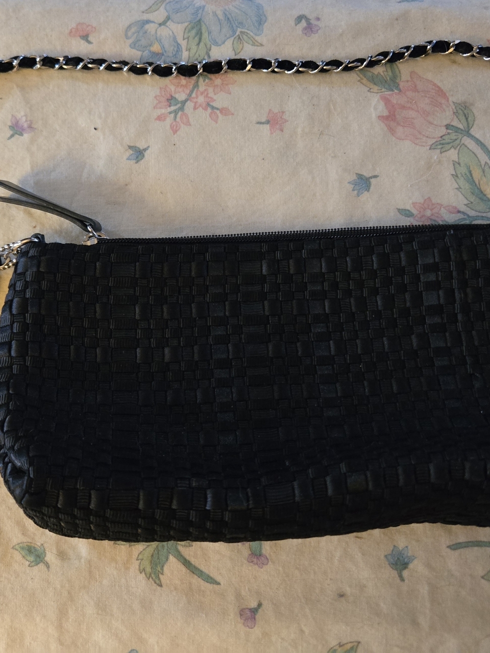 The Sak Black Woven Crossbody with Silver Chain Accent